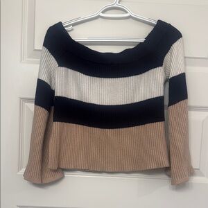 Striped Black, White, and Tan Women's Sweater